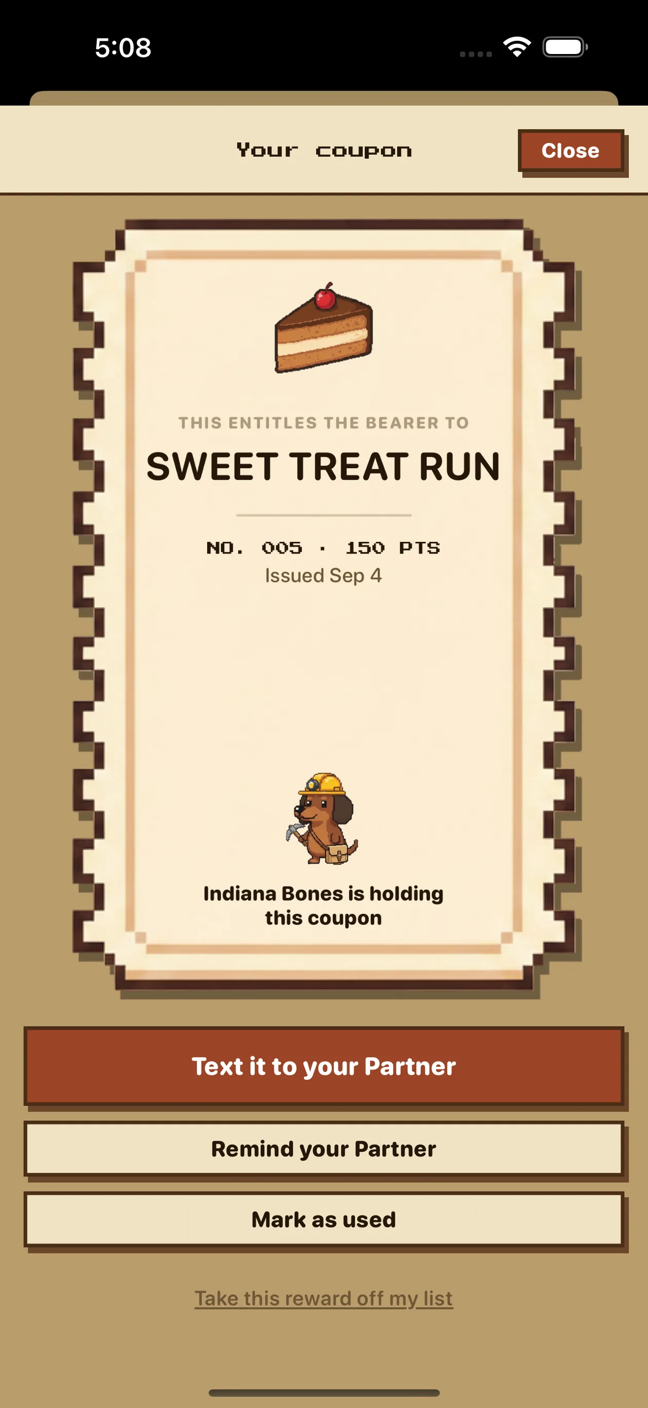 A held coupon